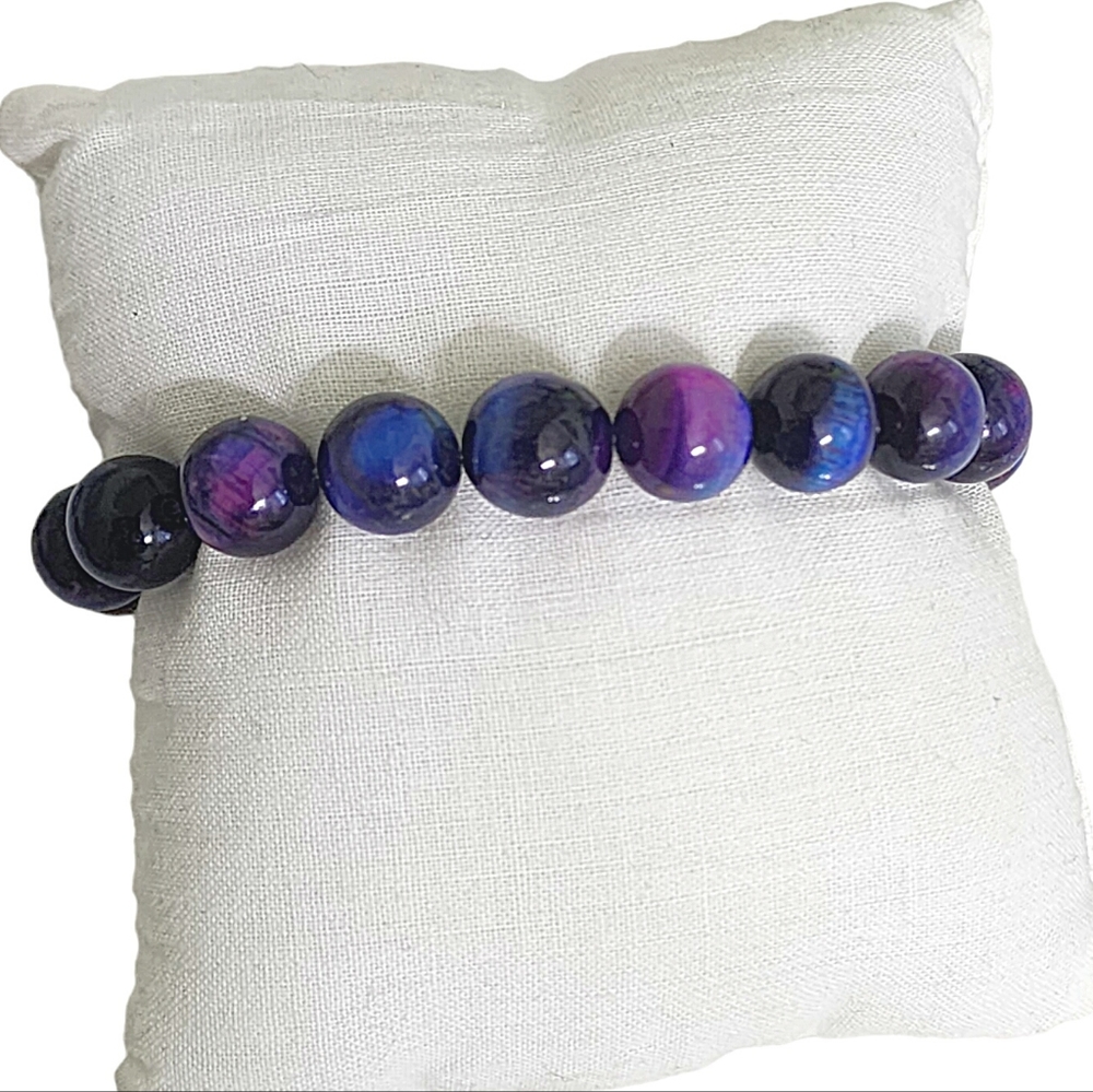 Galaxy Tiger Eye 10mm Stretch Beaded Bracelet - Picture 4 of 6
